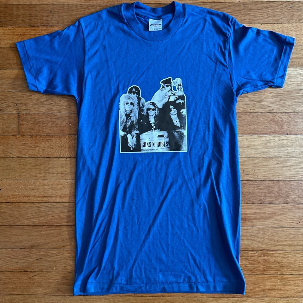VTG 80s Guns N Roses Heat Transfer Tee Single Stitch Tshirt Med Vintage Blue